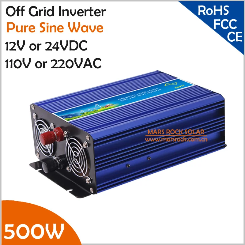 

500W Off Grid Inverter, 12V/24V DC to AC110V/220V Pure Sine Wave Inverter, Surge Power 1000W Inverter for Solar or Wind System