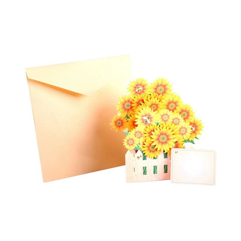  3D Handmade Garden Yellow Sunflower Paper Greeting Cards Birthday Party Invitation Teachers' Day We - 32910369453