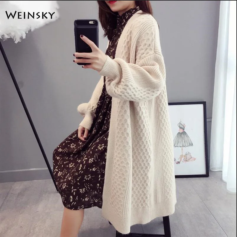 

Women Knitted Long Sweater And Cardigans Full Sleeve Solid Open Stitch Autumn And Winter 2019 New Sweater