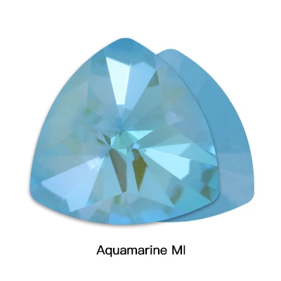 Aquamarine MI Garment Accessories Fat T-riangle Nail Art Rhinestones Decoration Sewing with Metal Base K9 Glass Rhinestones Crystal Point Back - Цвет: Aquamarine MI