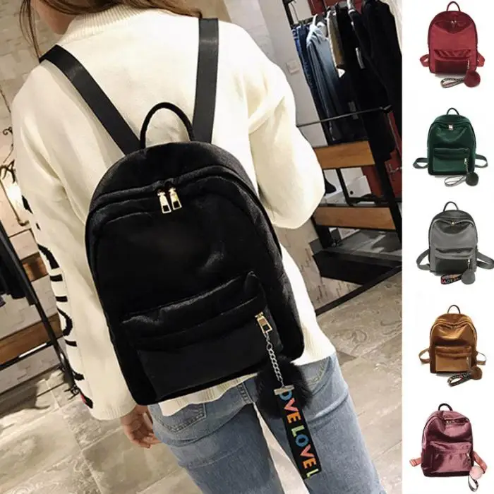Корейская версия модные сумки для женщин бархатный рюкзак Pleuche Повседневная молния для путешествий шоппинг Подростковая школа