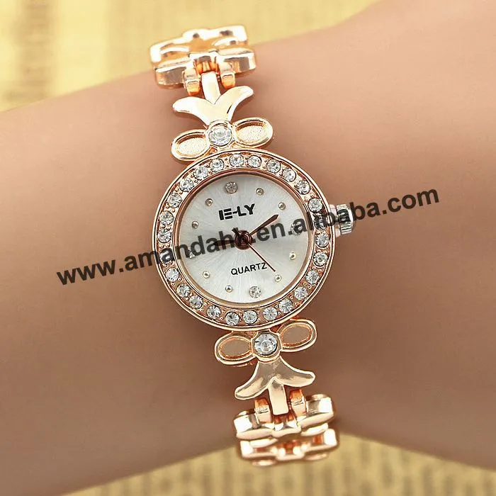 E-LY 009 женские часы на ремешке с цветочным узором женские кварцевые часы из сплава розового золота Элегантные Очаровательные женские браслет наручных часов