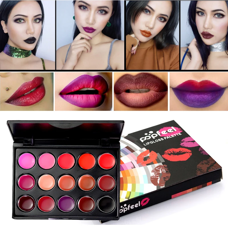 

Long Lasting Cosmetics Lips Palette Sexy Batom Lipgloss Waterproof 15 Color Brown Purple Red Lip Matte Lipstick Palette Makeup