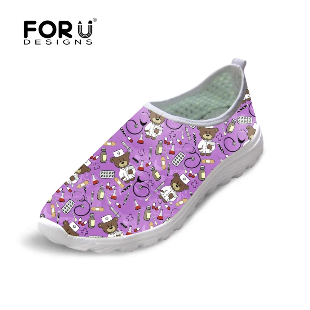 

FORUDESIGNS Flats Shoes Summer Women Casual Sneakers Cute Nurse Pattern Mesh Slip-on Shoes for Ladies Female Beach Loafers Shoes