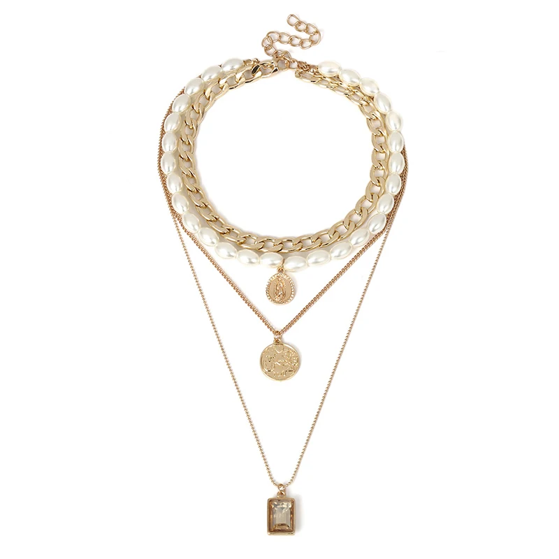 NEW Punk Multi Layered Pearl Choker Necklace Collar Crystal Pendant Necklace Women Jewelry