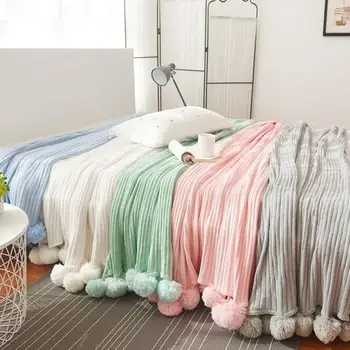 

100x100cm/150x100cm milky white/pink/light green/skyblue/grey 100% cotton thread blanket wool ball knitted blanket knitted throw
