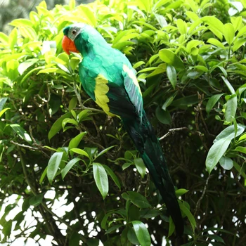 

Artificial Feathered Bird Cute Fake Bird Garden Home Parrot Statue Green & Red