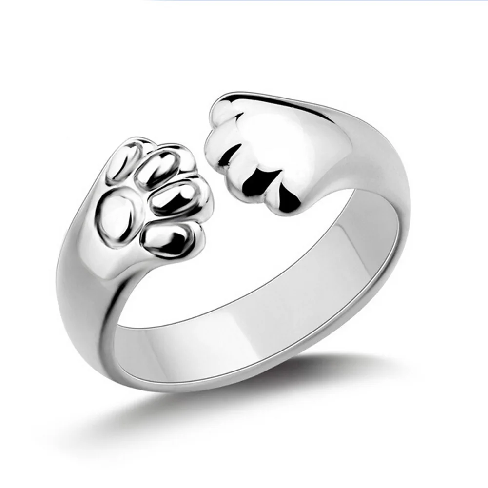 

Crystal Cat Claw Rings for Ladies with Silver Color Fashion CUte Open adjustable Christmas Gift For Women jewelry Ring
