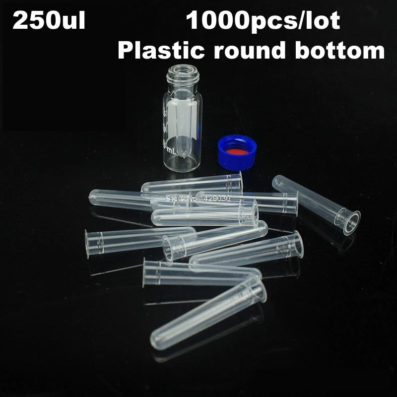 

1000pcs/lot 250ul Plastic round bottom Chromatographic-vial Insert Pipe Inserts for 1.5 ml HPLC vials