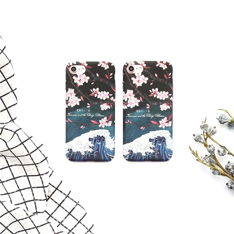 

Japan Retro Water Color Flower Floral Cover Hard PC Spindrift Cherry Blossom Phone Case for iPhone 6 6s 7 8 plus Hipster Stylish