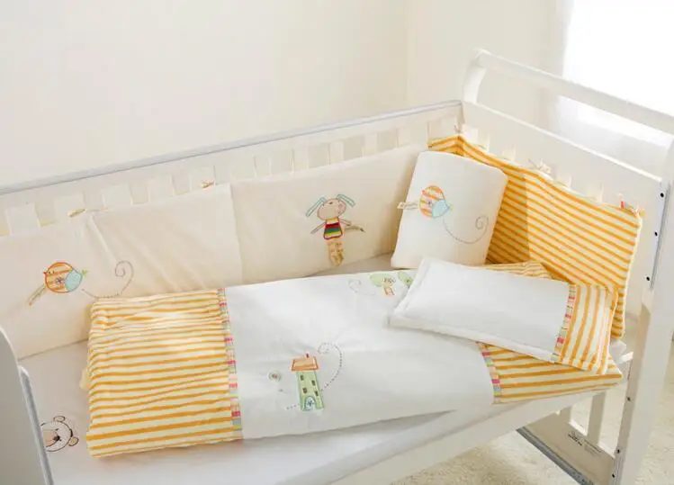 Baby bedding set 100% cotton crib bedding set White yellow ...