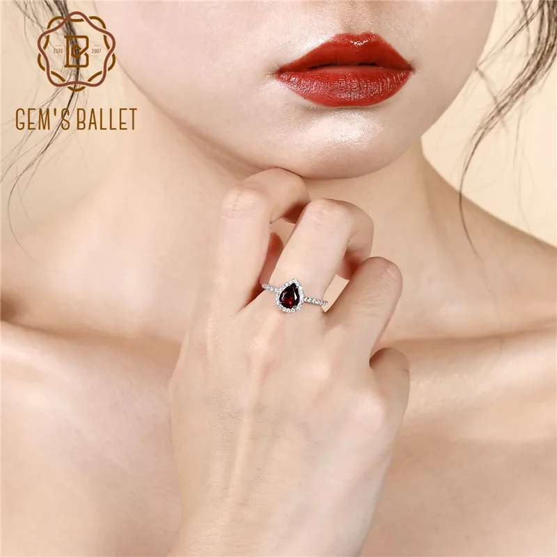 Gem's Ballet 1.36Ct натуральный красный гранат кольца для женщин Свадебные обручальные 925 пробы Серебряное кольцо романтические классические ювелирные изделия