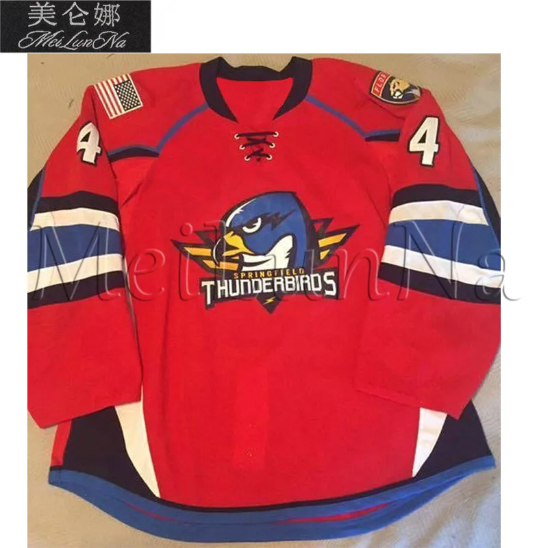 

MeiLunNa Custom AHL Springfield Thunderbirds Hockey Jerseys 15 Thompson 57 Mangene 2 Shore 23 Murray Home Road Sewn Any Name NO.
