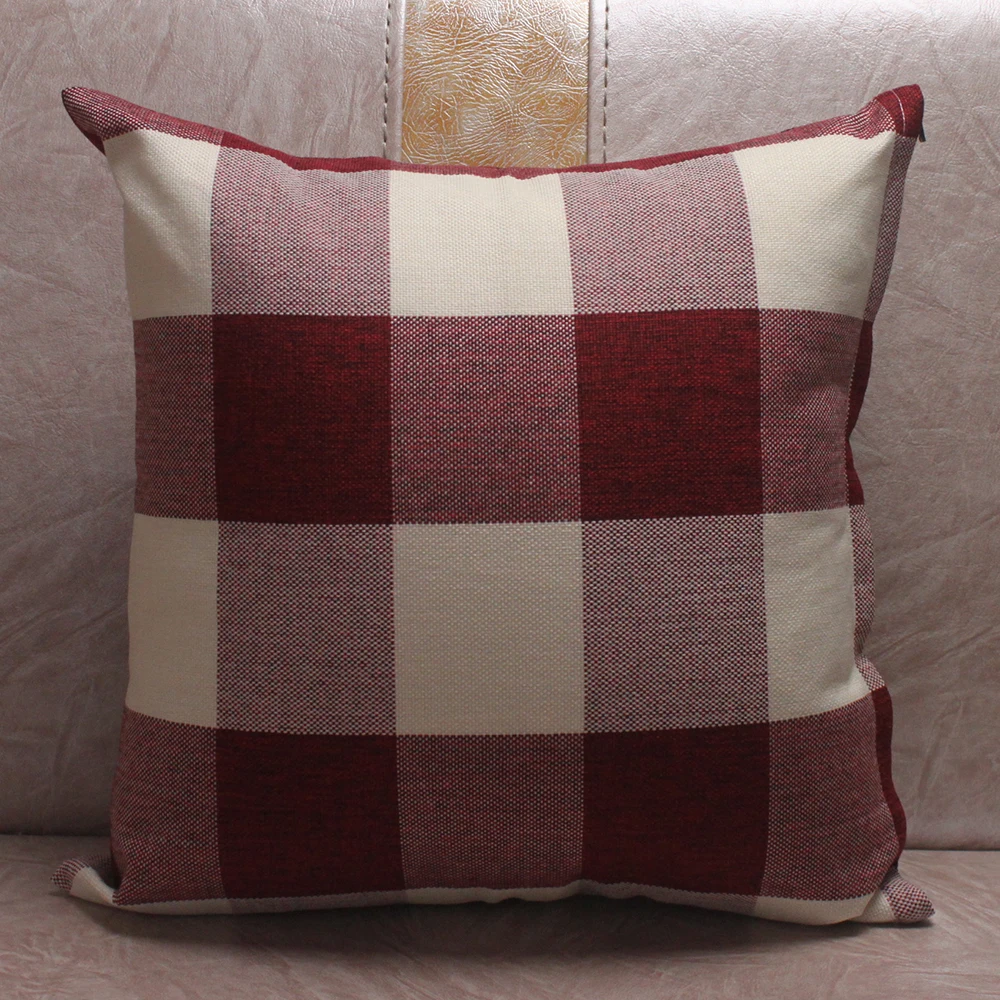 Classic Plaid Linen Plain Cushion Cover for Sofa Home Decoration Pillow Cases Vy