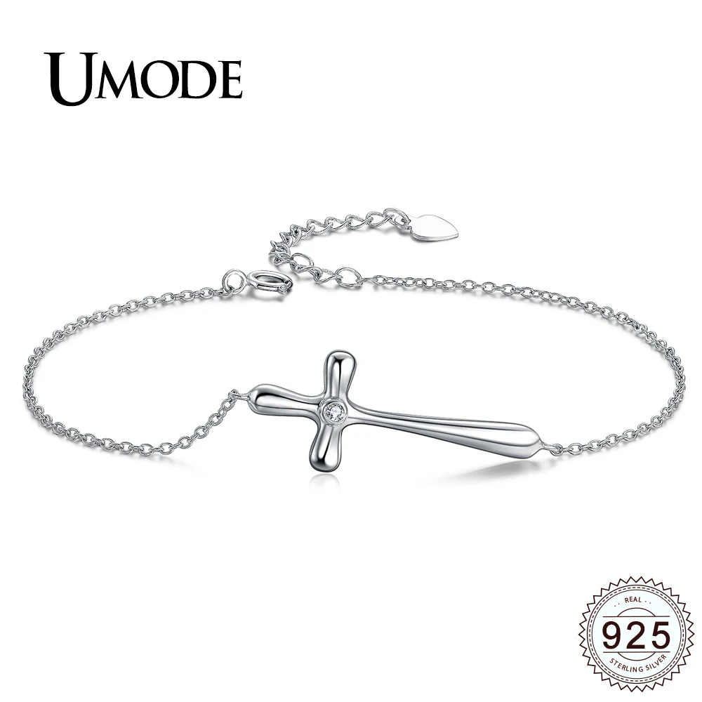 

UMODE 100% Solid 925 Sterling Silver Bracelets for Women Jewelry Charm Cross Faith Power Adjustable Chain Link Bracelets ULB0099