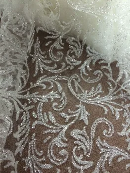 

Glued glitter Net French Lace Tulle Fabric sparkle Embroidered African French Lace Fabric