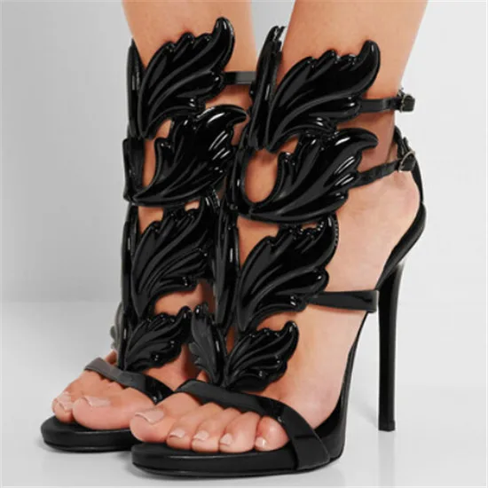 Gold Leaf Platform Sandals Shoes Woman Flame Wings Gladiator Sandals Women Shoes Leather Stiletto High Heels Pumps Sandalias (26)