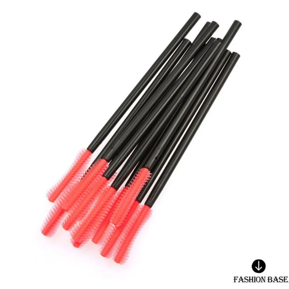 Fashion Base 50 PCS Black Plastic Hand Red Disposable Eyelash Mini Brush Mascara Wands Makeup