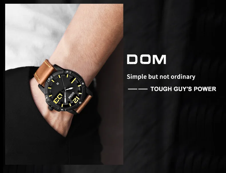 DOM новые часы мужские с большим циферблатом стильные спортивные кварцевые часы водонепроницаемые кожаные мужские часы Роскошные Брендовые мужские часы M-1218