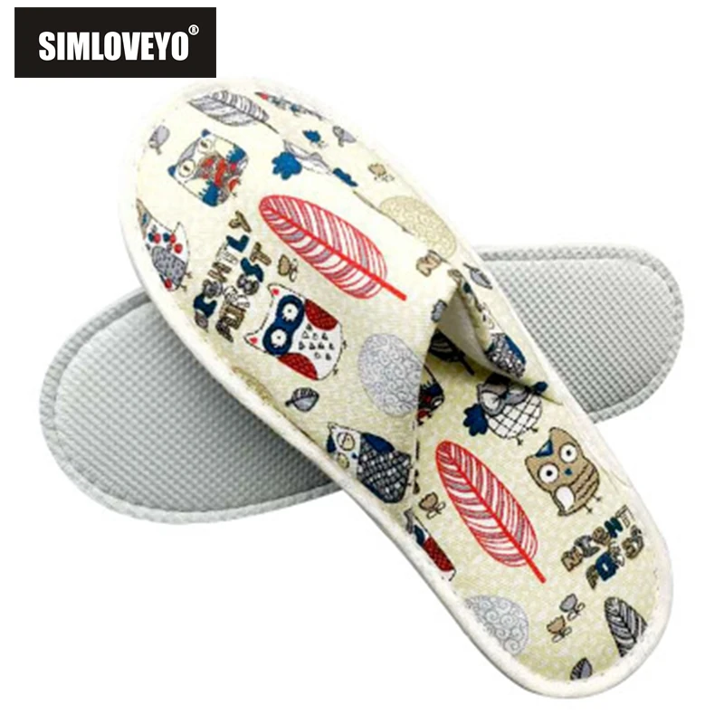 

SIMLOVEYO Women's slipper Hotel slippers One time use Round toe Flower Lattice Slip on Cotton fabric Flat with Flower Cute B1233