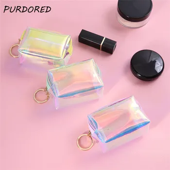 

PURDORED 1 Pc Mini Laser Coin Purse Women Zipper Mini Wallet Portable Jelly Transparent Small Key Bag Money Earphone Line Purse