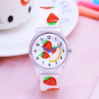 

2018 willis new famous brand women children girls transparent pu-strap quartz watches cute Strawberry rabbit cartoon kids gifts