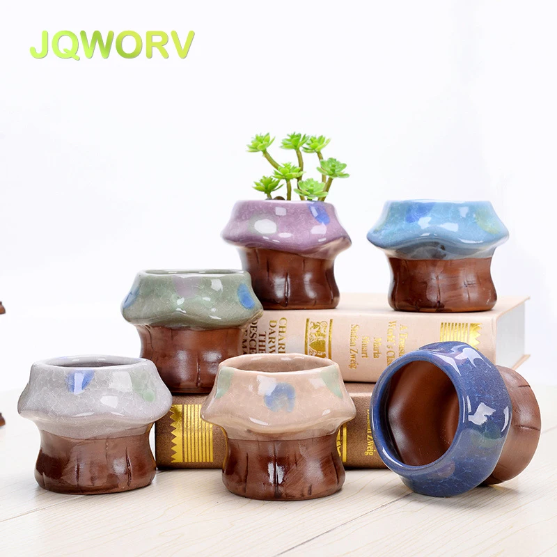 

6pcs/Set Mini Ceramic Flowerpot Succulent Planter Cute Green Plants Pot with Hole Creative style Simple office Home Decoration