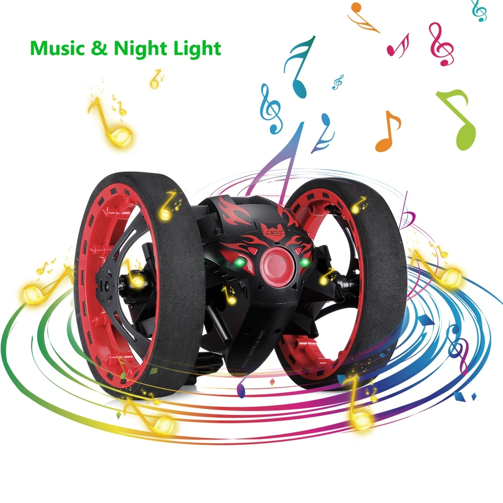 

2.4GHz Wireless Remote Control Jumping Car with Flexible Wheels Rotation LED Light Remote Control Robot Car Toy