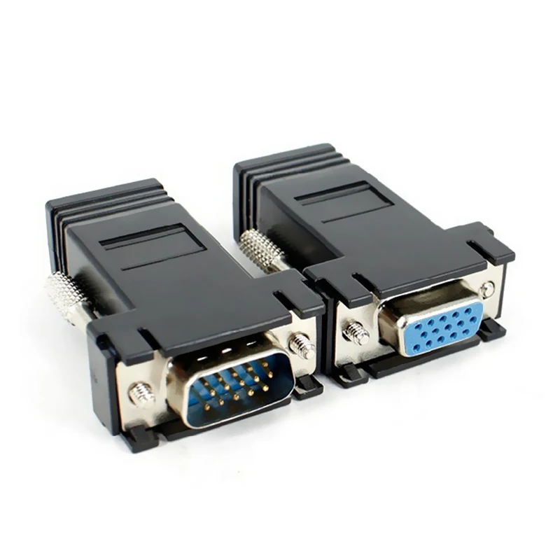 New Hot 2pcs VGA Male to RJ45 Ethernet Port Adapter + Female Converter Extenders Cable NV99 |