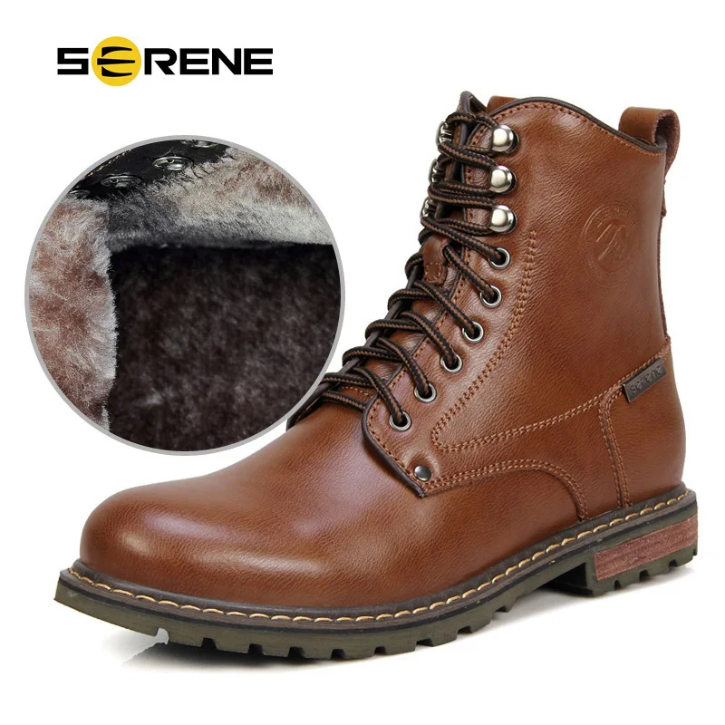 

Serene Winter Motorcycle Boots Split Leather Plush Ankle Boots For Men Martin Boots With Fur Plus Size