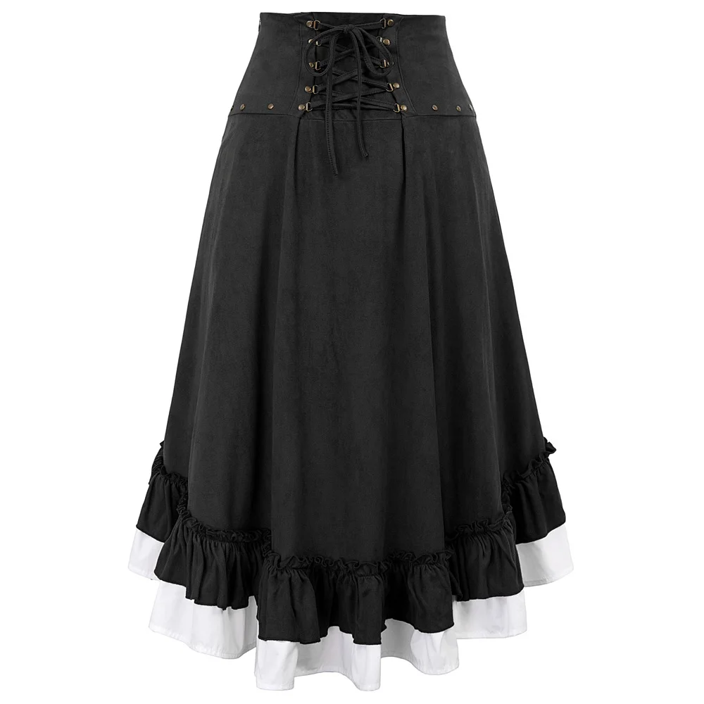Женская винтажная юбка ретро одежда для клуба, для вечеринки Стимпанк Викторианский стиль рок шпильки Украшенные гофрированные Асимметричные Высокие Низкие юбки falda