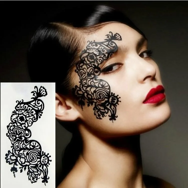 

3D Temporary Face Stickers Eyes Black Lace Mask Costume Face Tattoo for Party Festival Holiday Reusable Self-sticker Face Jewels
