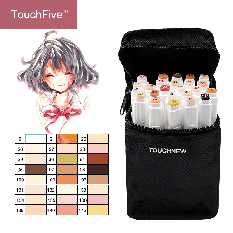 

TouchNEW 12/24 Color Dual Tip paint dual head oily alcohol Artist Permanent Sketch Anime Skin Marker Pen Set for Skin Tone Pen