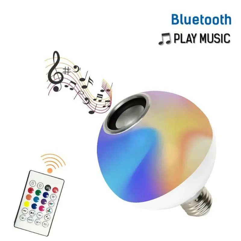 Умный E27 RGB Bluetooth динамик светодиодный светильник лампа с регулируемой яркостью с 24 клавишами дистанционного управления воспроизведение музыки с регулируемой яркостью беспроводной светодиодный светильник