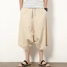 Мужское хлопковое белье, шаровары, штаны в японском стиле, удобные широкие брюки, подвешивающие низкие метросексуальные Свободные повседневные штаны, семь брюк