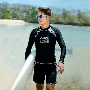 

Men Long Sleeves Rashguards Shirt with Box Shorts Swimsuit Couples Korean Swimwear Two Pieces Surfing Wetsuit Bathing Suits