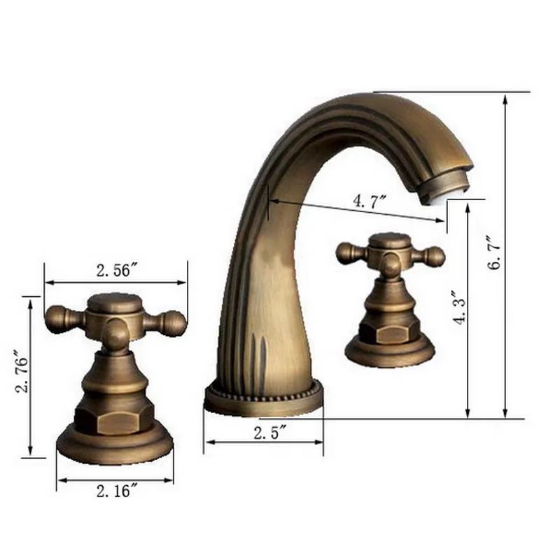 Antique Brass Dual Handles Widespread Bathroom Basin Faucet Deck Mount 3 Holes Bathroom Vanity Sink Mixer Tap KD524