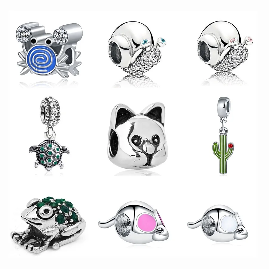 

2019 New Original Free Shipping alloy bead Sparkling Snail cat frog mouse Charm Fit Pandora Bracelet Necklace DIY Women Jewelry