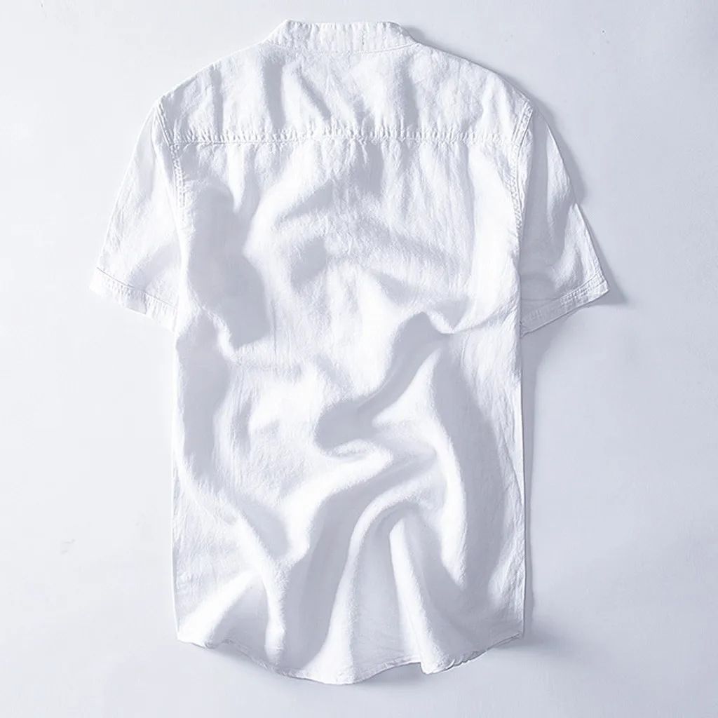 Летняя мужская рубашка Camisa, Повседневная рубашка с коротким рукавом, хлопковое белье сплошной цвет, Свободная блуза, уличная рубашка Camisa masculina