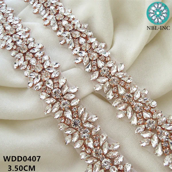 Crystal Rhinestone Applique Trim Iron on Wedding Bridal Belt Sash Dress