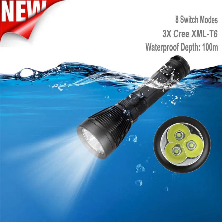 

High Quality    8000LM 3x XML-T6 LED Scuba Diving Underwater 100M Flashlight Torch Waterproof