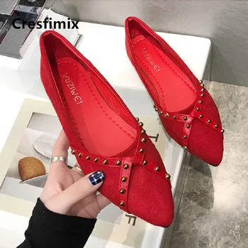 

Zapatos De Mujer Women Cute Wine Red Comfortable Slip on Flat Shoes Lady Casual Rivet Shoes Sexy Party Comfortable Loafers E5133