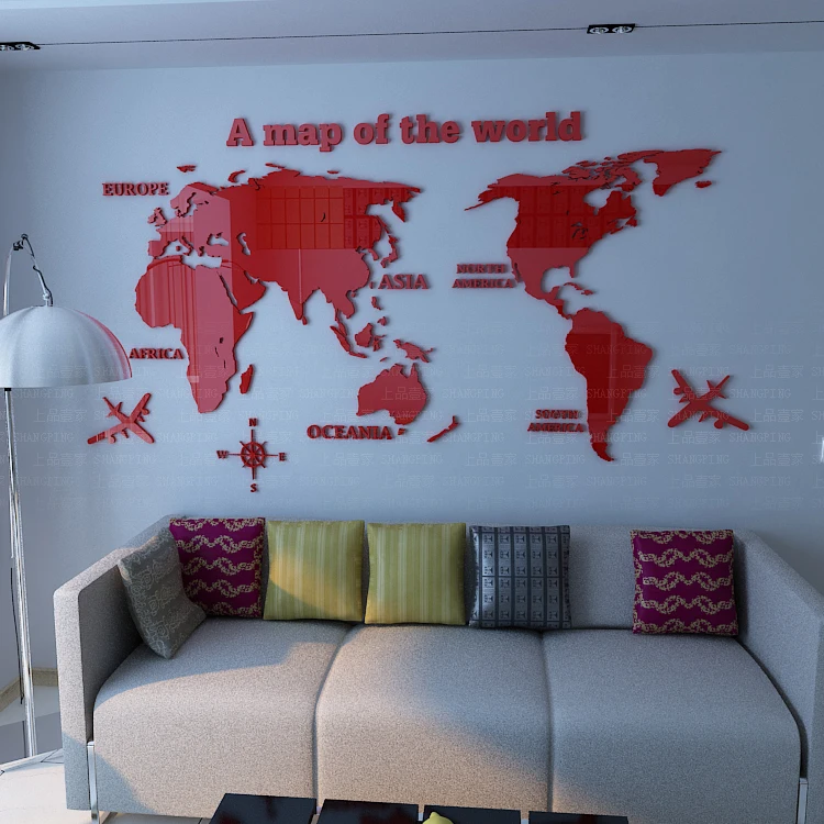 شحن مجاني خريطة العالم 3d كريستال الاكريليك ملصقات جدار التلفزيون جدار كنبة مكتب زخرفة خلفية DIY الفن جدار ديكور