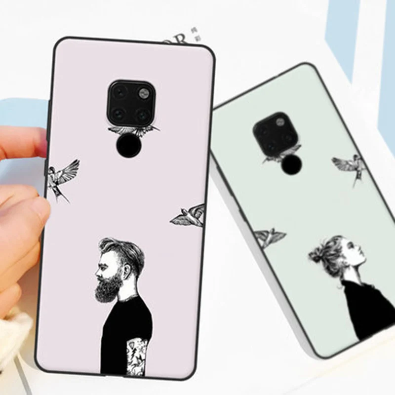 Силиконовый чехол для Huawei Mate 20 телефона мягкий с рисунком влюбленных из