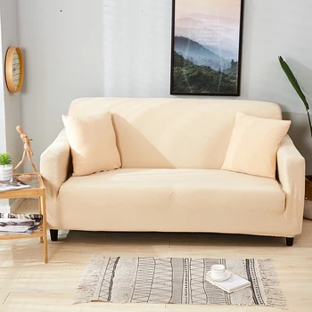 

Three Seater Solid Color Sofa Cover Jacquard Spandex Elastic Sectional Slipcovers Stretch All-inclusive Sofa Towel Couch Case