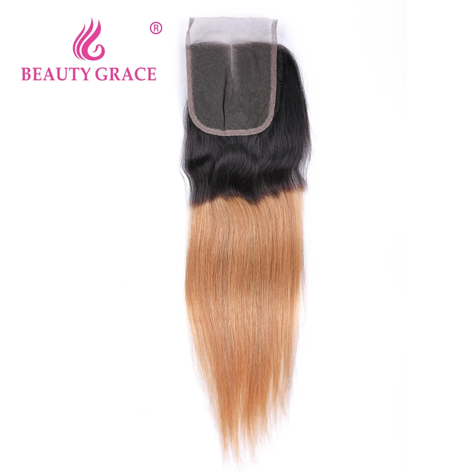 Beauty Grace Ombre Bundles With Closure Brazilian Straight Human Hair Bundles With Closure Weave NonRemy 3 Bundles With Closure