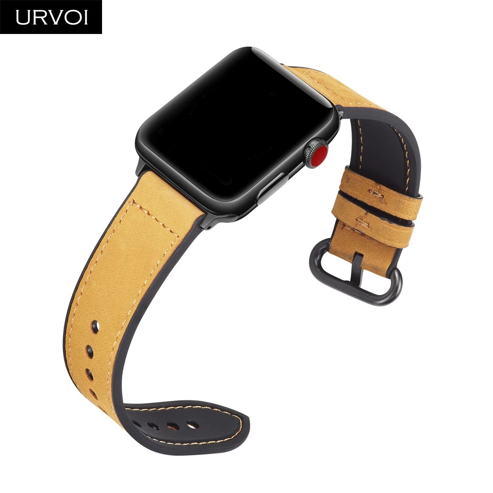 URVOI ремешок для apple watch series 5/4/3/2/1 Матовая Мягкая манжета Кожаный ремешок для наручных часов iwatch, комфортный Прочный классический пряжки дизайн