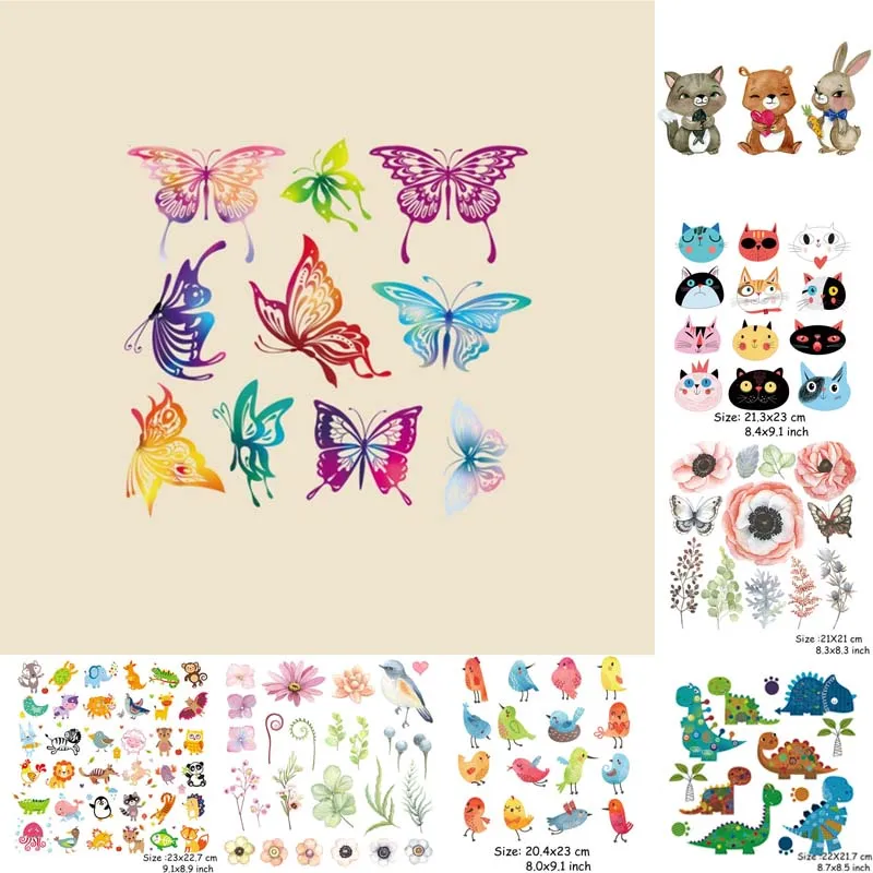 Patches Hot Vinyl Cartoon Animals Flower Kids Clothes Clothing Patch DIY Accessory Applique Badge Heat Transfer Ironing