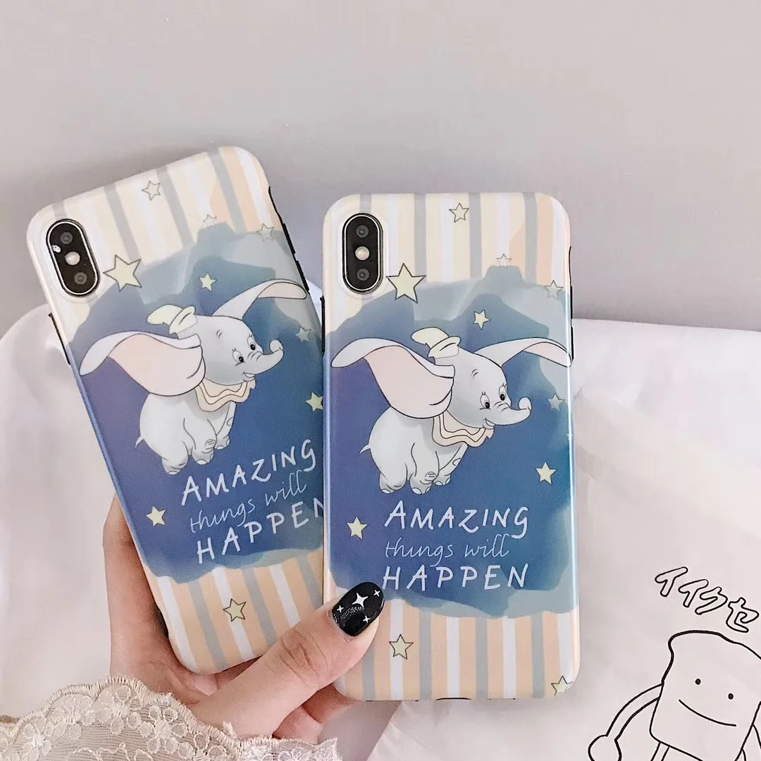 

Cute Cartoon Disneys flying Elephant Phone Case For iphone Xs MAX XR X Anime Silicone For iphone 6 6s 7 8 plus Back Cover Fundas