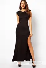 Sexy Women s Fashion Lace Knitting Patchwork Back Waist Hollow Out Solid Black Slim Side Slit